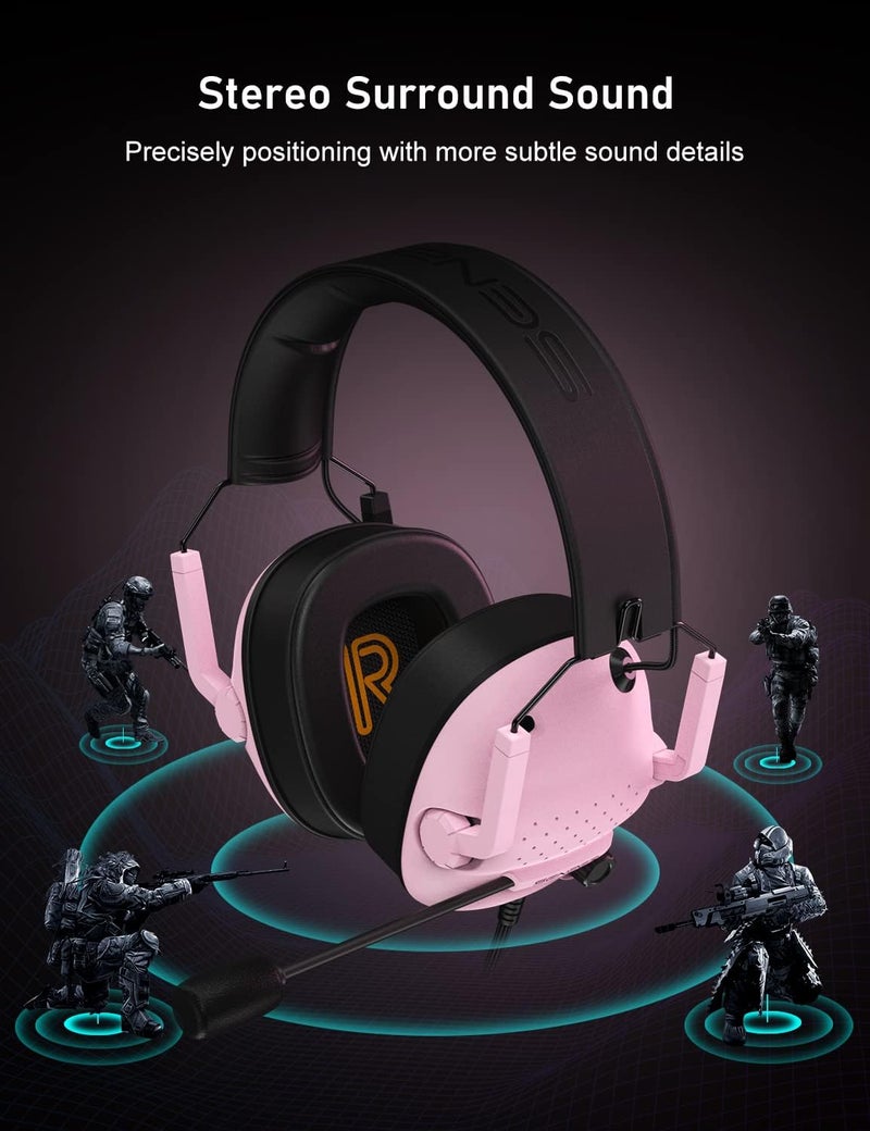 Senzer SG500 Surround Sound Pro Gaming Headset with Noise Cancelling Microphone - Soft Memory Foam Padding - Portable Foldable Headphones for PC, PS4, PS5, Xbox One, Switch - Pink - Image 2