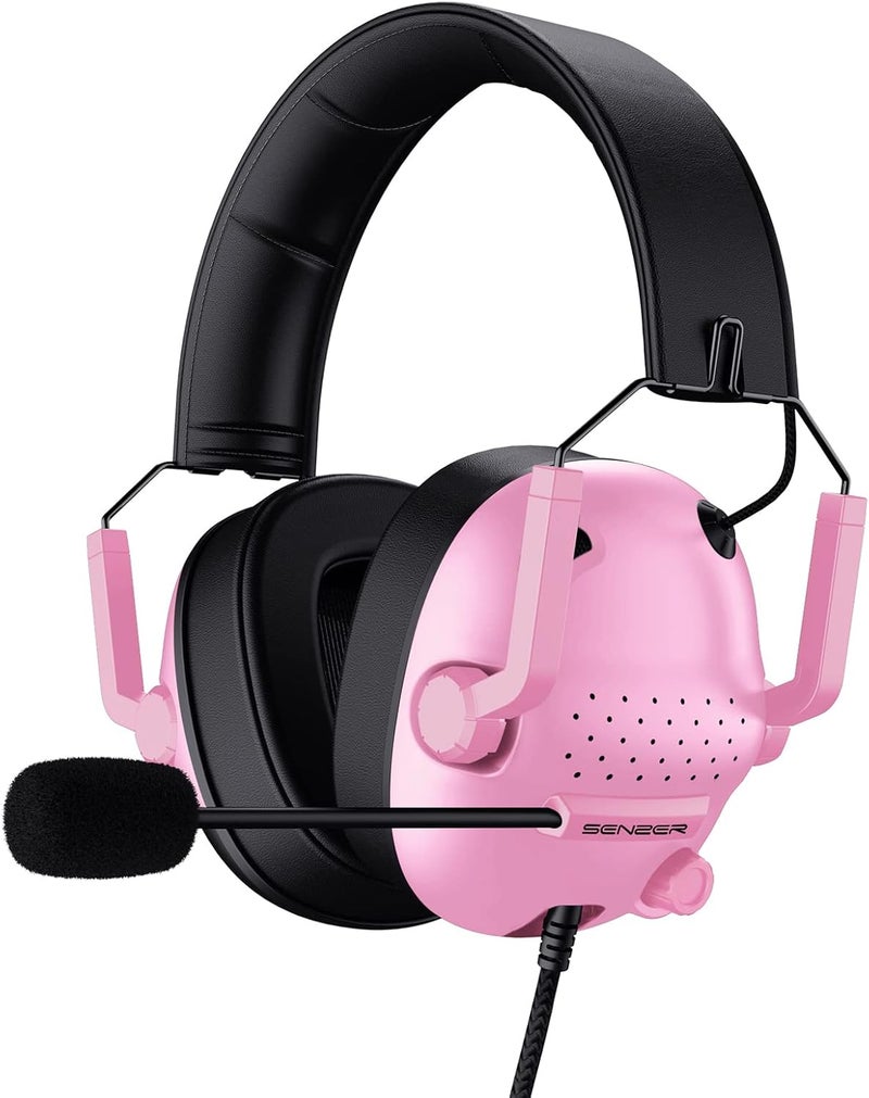 Senzer SG500 Surround Sound Pro Gaming Headset with Noise Cancelling Microphone - Soft Memory Foam Padding - Portable Foldable Headphones for PC, PS4, PS5, Xbox One, Switch - Pink - Image 1