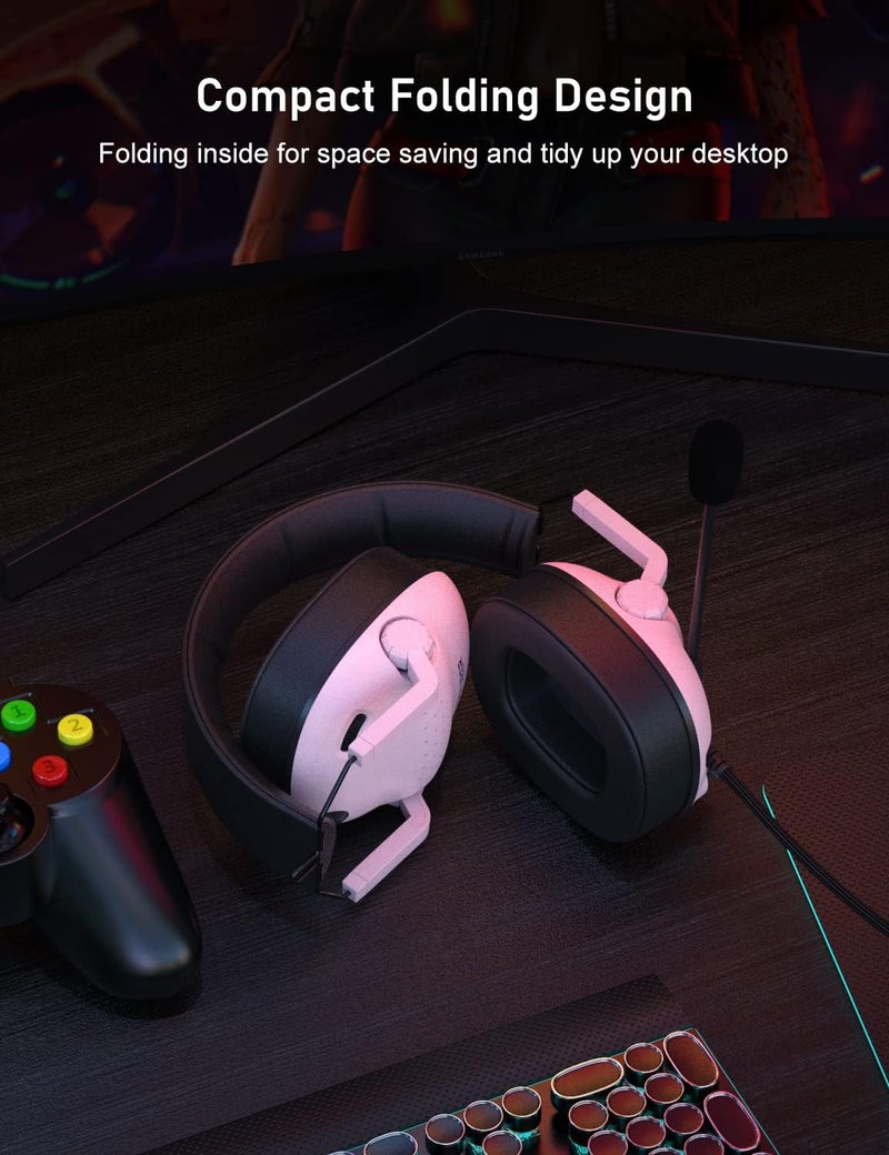 Senzer SG500 Surround Sound Pro Gaming Headset with Noise Cancelling Microphone - Soft Memory Foam Padding - Portable Foldable Headphones for PC, PS4, PS5, Xbox One, Switch - Pink - Image 3