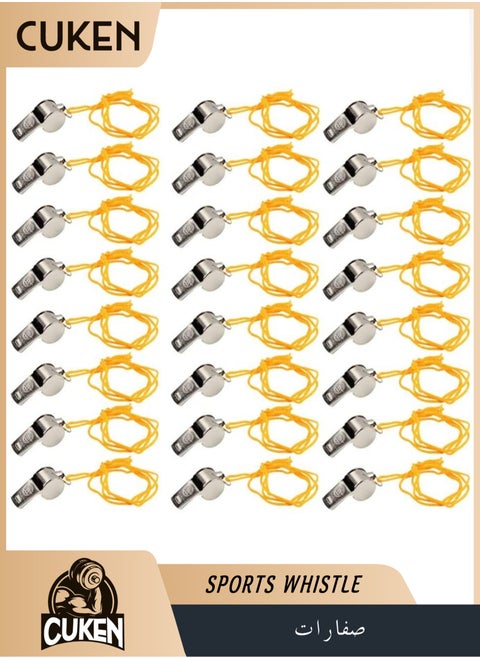 24-Piece Stainless Steel Whistle Pendant Lifeguards Sports Whistle with Lanyard for Loud and Crisp Sound Suitable for Various School Sports Competitions Coaches Referees