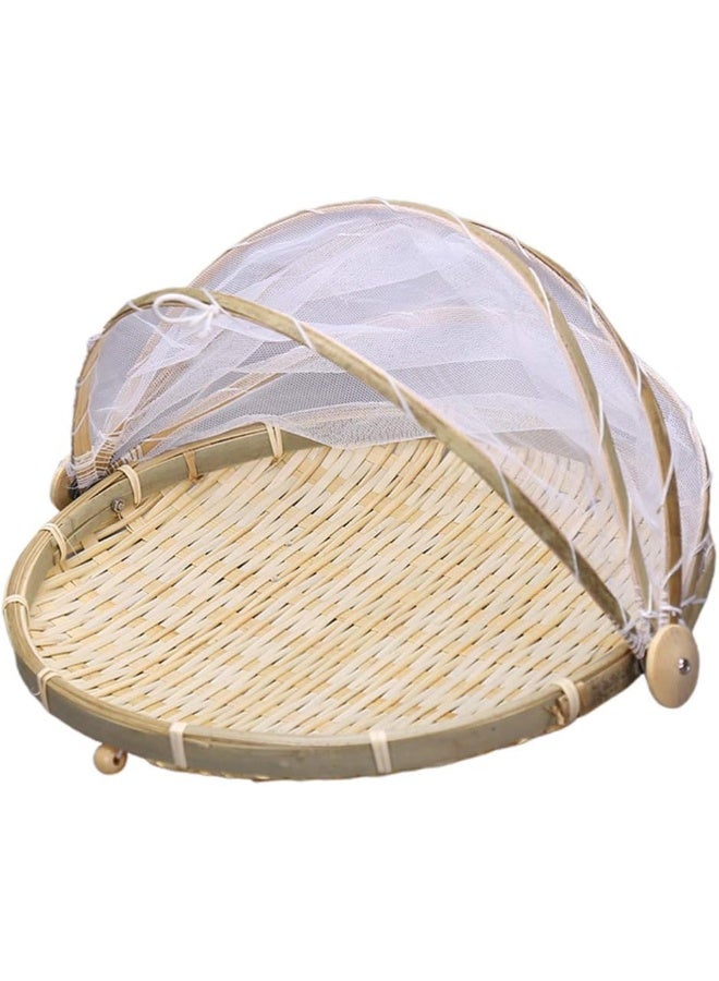 Food Serving Tent Basket Bug Proof Bamboo Weaving Basket Rustic Natural Woven Fruit Basket Bread Basket Tent  - Image 1