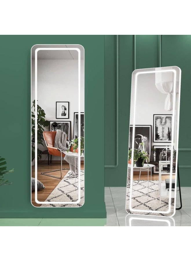 PENG GENERAL LED Full Length Mirror with Lights, 155cm*45cm, Wall-Mounted, White Frame, 3-Color Temperature Adjustable - Image 1
