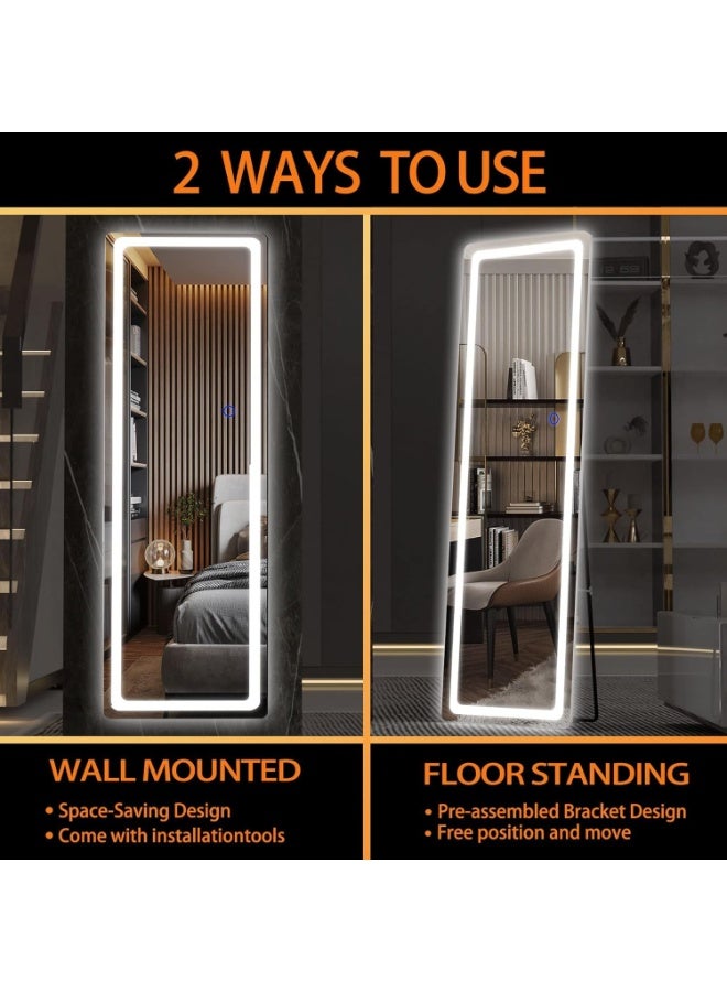 PENG GENERAL LED Full Length Mirror with Lights, 155cm*45cm, Wall-Mounted, White Frame, 3-Color Temperature Adjustable - Image 3