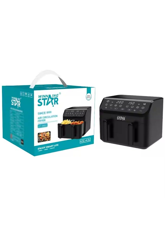 Winning Star Winning Star Dual Zone 2-Basket Air Circulation Fryer with Large 4.5L + 4.5L Capacity, Independent Touch Control Systems, Healthy Cooking with Dual Temperature Control, Energy Efficient, Easy to Use  - Image 4