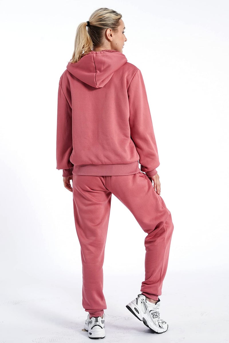 Facitisu Track Suits for Women Set Sherpa lined Casual 2 Piece Outfits Sweatsuit - Image 2