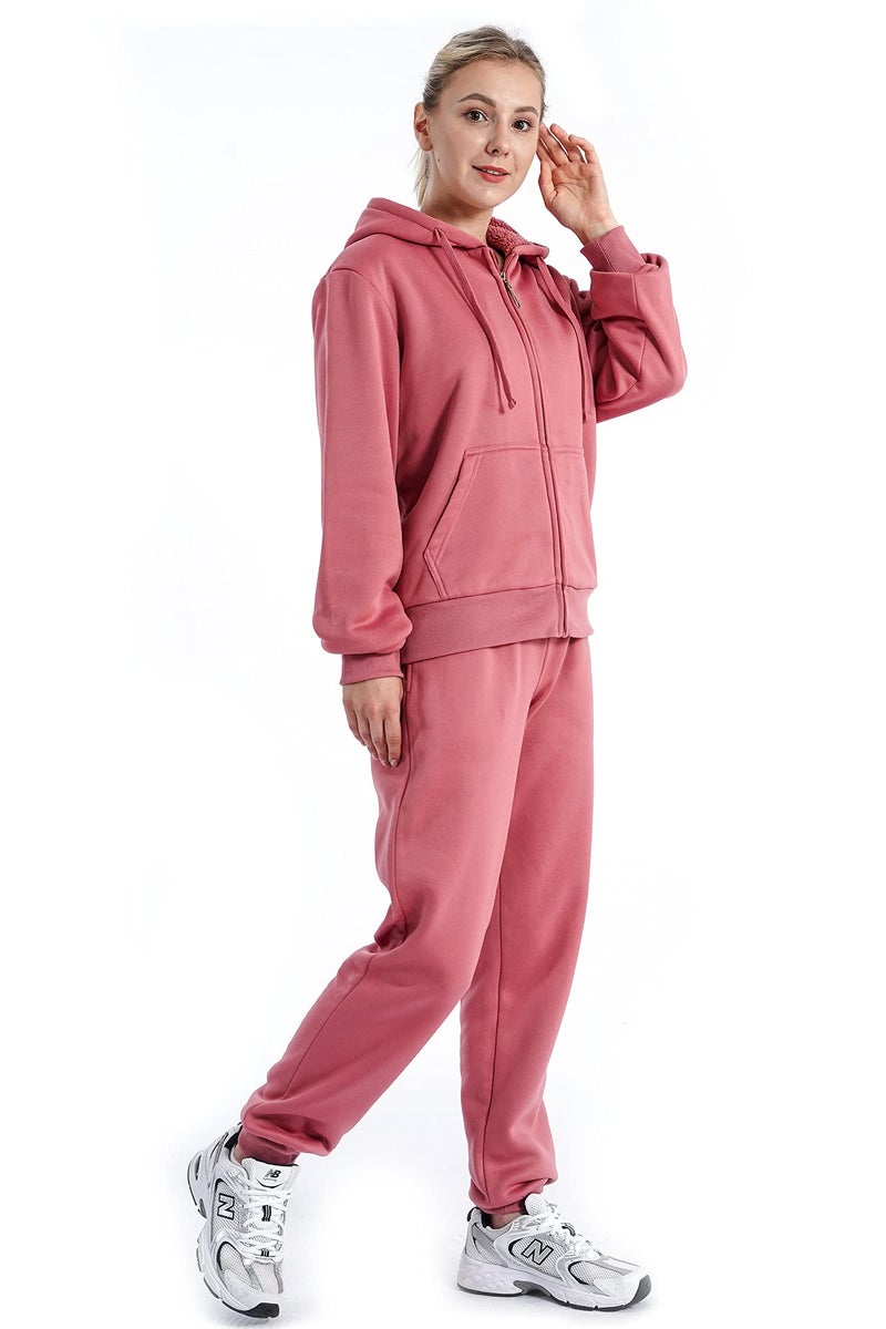 Facitisu Track Suits for Women Set Sherpa lined Casual 2 Piece Outfits Sweatsuit - Image 3