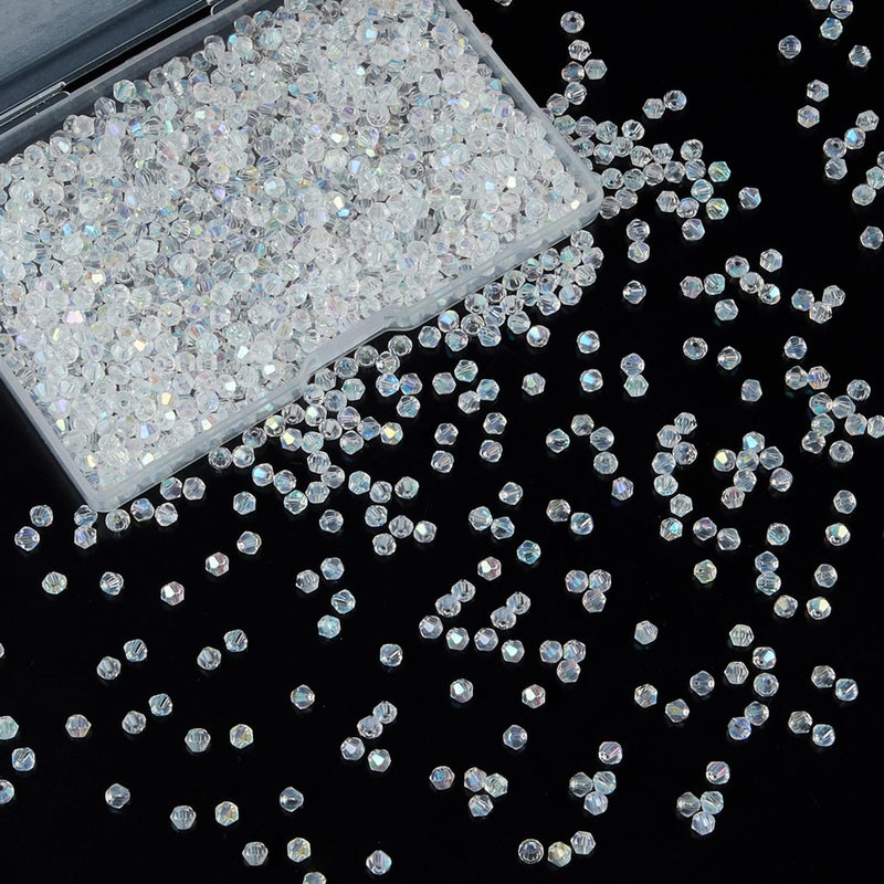 Laopottbeads 1200Pcs 3Mm Bicone Crystal Glass Beads For Jewelry Making  Sparkling Mini Beads For Suncatchers  Diy Bracelets & Craft Projects (Ab White) - Image 1