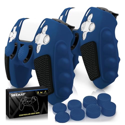 SIKEMAY Anti-Slip PS5 Controller Skin, Soft Thicken Non-Slip Studded Silicone Gel Grip Protective Cover Case for PlayStation 5 Controller Grip, 2 Pack with 8 x Thumb Grip Caps - Image 1
