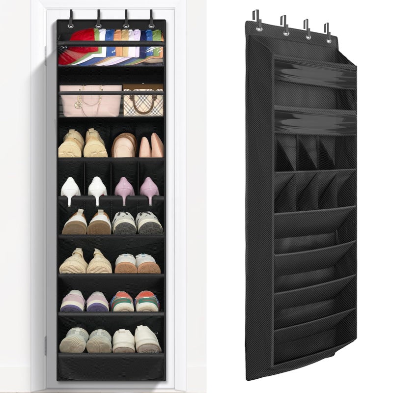 FENTEC 1 Pack 8 Shelves Over The Door Shoe Organizer 68 Exlarge Deep Pockets Hanging Shoe Organizer Shoe Rack for Closet Shoe Holder for BootsOver Door Organizer in Home RV Dorm Black