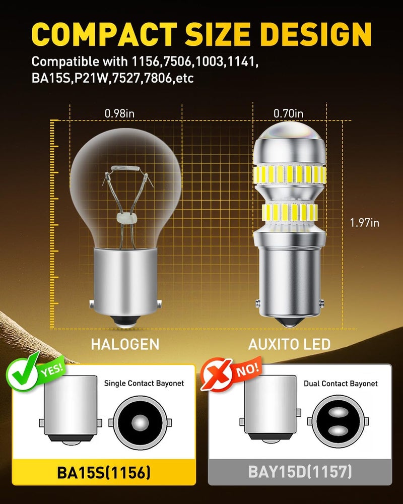 أوكسيتو مصباح أوكسيتو 1156 LED أبيض فائق السطوع 7506 1141 1003 BA15S P21W بديل ضوء LED مع عاكس للإضاءة الخلفية والرجوع والفرامل وضوء النهار وإشارات الانعطاف والوقوف، عبوة من 2 - Image 5