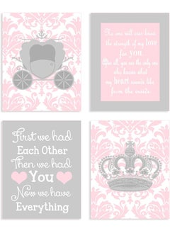 Stupell Industries Stupell Industries The Kids Room by Sweet Messages in Pink and Grey 4-Pc Rectangle Wall Plaque Set  - Image 1
