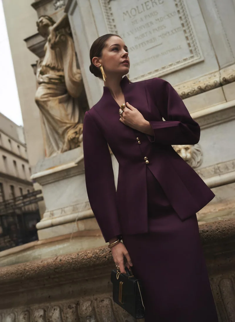 Lichi  Fitted jacket with puff sleeves and gold buttons for Women | Best Price UAE