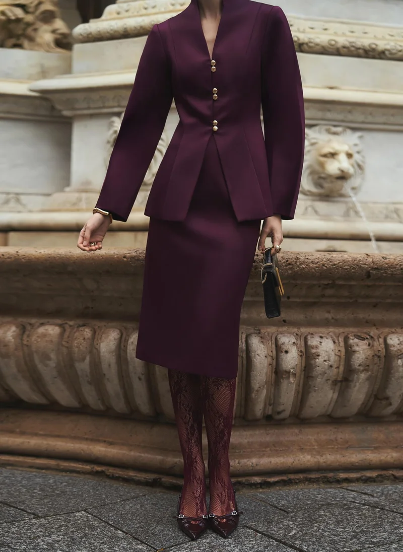 Lichi  Fitted jacket with puff sleeves and gold buttons for Women | Best Price UAE