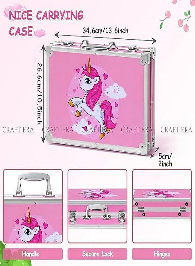 Drawing color set consisting of 145 pieces, a set of crayons and shading in pastel oils, a set of watercolors cake, a paintbrush, a sharpener and an eraser, fixed art supplies for artists (Pink) - Image 2