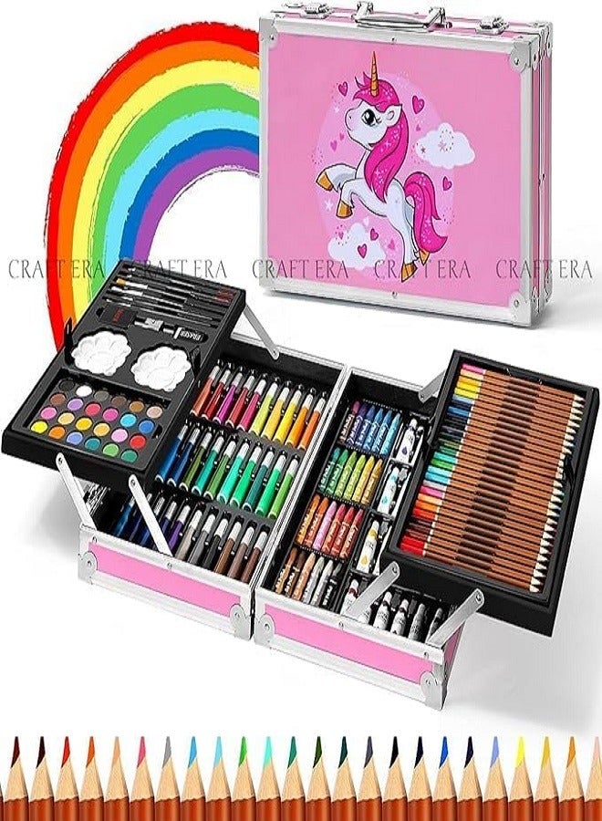 Drawing color set consisting of 145 pieces, a set of crayons and shading in pastel oils, a set of watercolors cake, a paintbrush, a sharpener and an eraser, fixed art supplies for artists (Pink) - Image 4