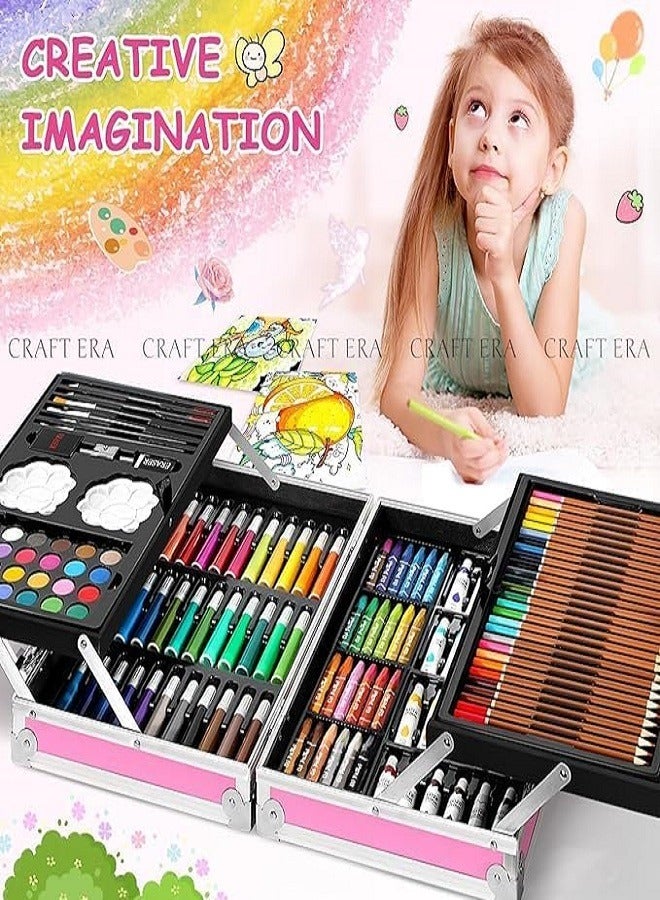 Drawing color set consisting of 145 pieces, a set of crayons and shading in pastel oils, a set of watercolors cake, a paintbrush, a sharpener and an eraser, fixed art supplies for artists (Pink) - Image 5