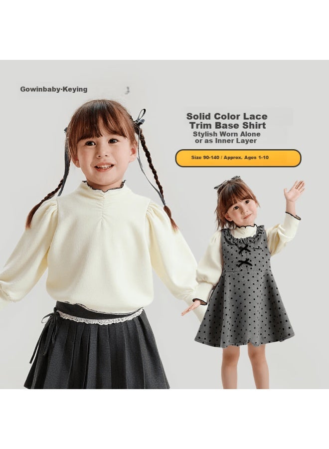 Gowinbaby Girls' Long Sleeve T-shirt  Autumn Winter New Fashionable Lace Hem Top For Girls - Image 2