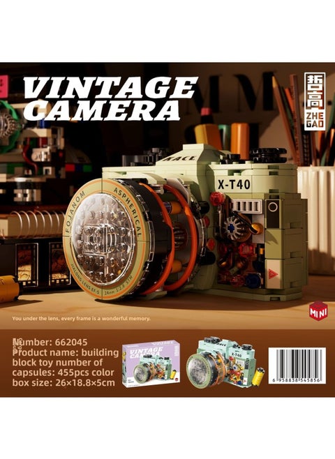 Zhe Gao 662045-6 Mini Retro Trendy Play Mechanical Camera Model Creative Ornaments Puzzle Assembled Building Blocks Toy-Color:662045 Trendy Mechanical-camera (455pcs)