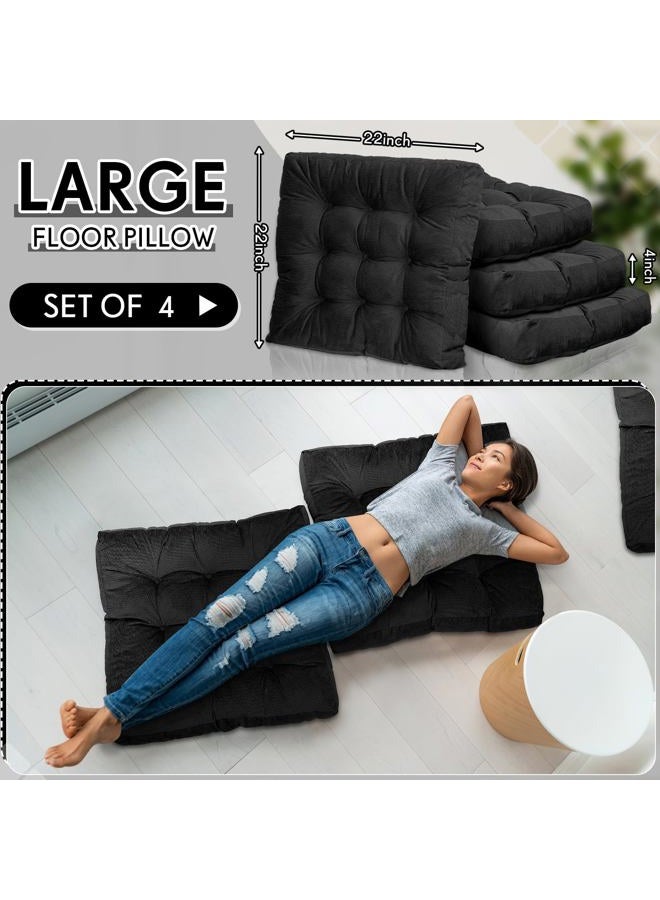 Jerify Floor Pillow Cushions 22 x 22 Inch Round Square Large Meditation Floor Pillow for Classroom Adult Meditation Picnic Party Cushion for Seating Gift Christmas(Square,Black,4 Pcs) - Image 2