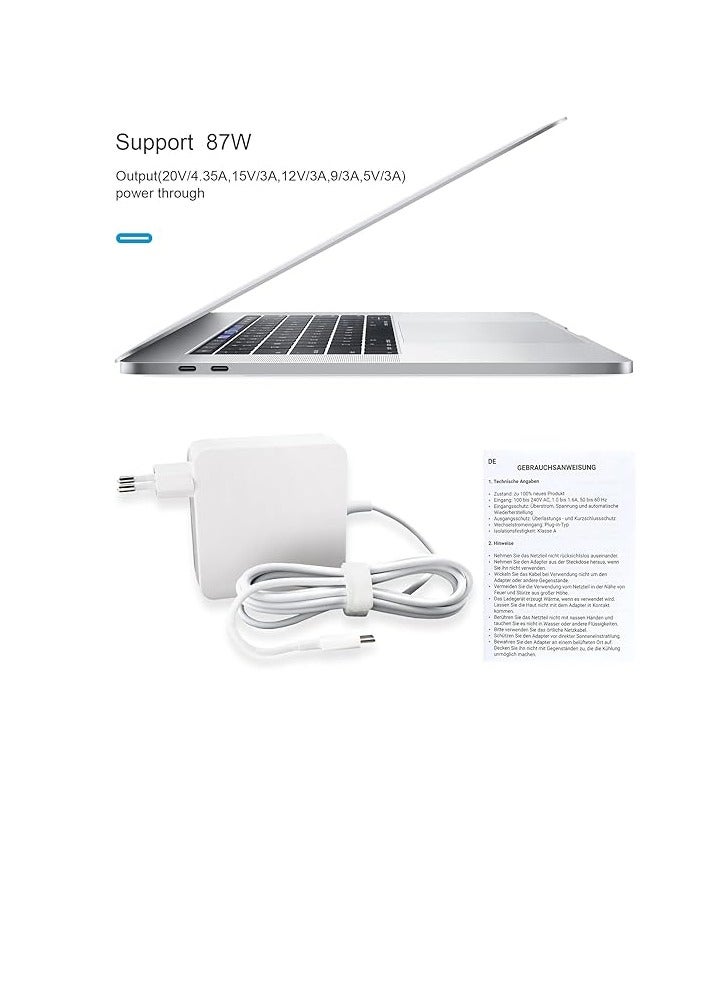 شاحن Negsaiy USB C بقدرة 87 واط لجهاز MacBook Pro مقاس 13 بوصة و15 بوصة (2016-2021) A1707 1719 A1990 A2251 A2289، محول طاقة شحن سريع بقدرة 61 واط لجهاز MacBook Air 2018 2019 2019 20 وأجهزة أخرى من النوع C (20 فولت - 4.3 أمبير) - Image 4