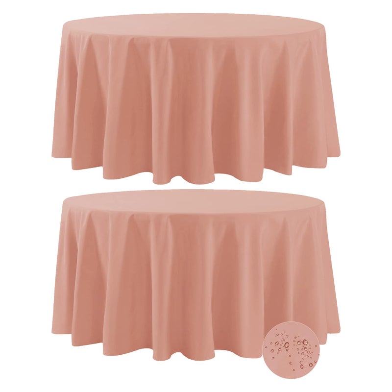 Fokitut 2 Pack Waterproof Round Tablecloth 120 Inch Stain Resistant and Wrinkle Polyester Table Cloth Fabric Table Cover for Kitchen Dining Wedding Party Holiday DinnerDusty Pink