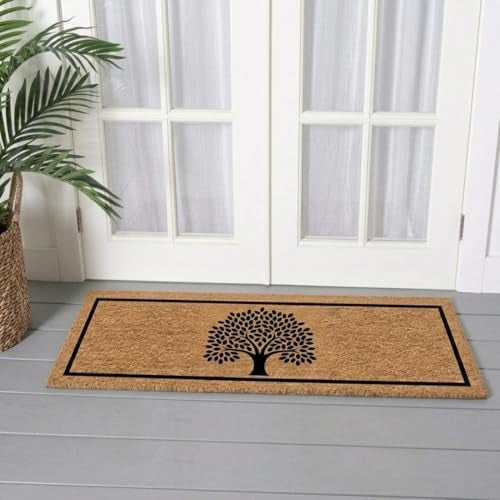 ATMAH Coir Mulberry Rectangular Tree Doormat 120x40 cm | Door Mat for Home Entrance | Anti Slip PVC Backing | Heavy Duty Coir Doormat Dirt Trapper | Indoor and Covered Outdoor | Brown - Image 1