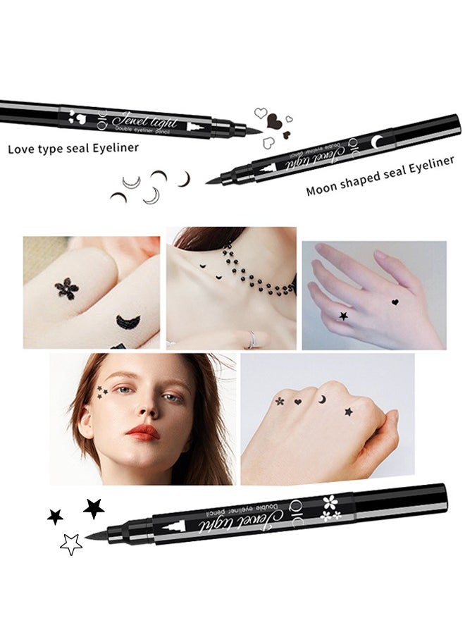 QIC - 2 IN1 DIY - Jewel Light Eyeliner Pencil, Star Stamp Eyeliner Makeup,Double-Side Waterproof Eyeliner Pen,Long-lasting Smudge-proof Tattoo Tools (Blcak Star) - Image 1