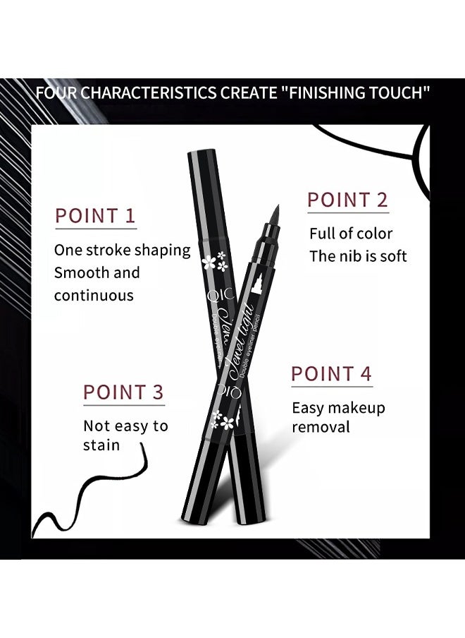 QIC - 2 IN1 DIY - Jewel Light Eyeliner Pencil, Star Stamp Eyeliner Makeup,Double-Side Waterproof Eyeliner Pen,Long-lasting Smudge-proof Tattoo Tools (Blcak Star) - Image 1
