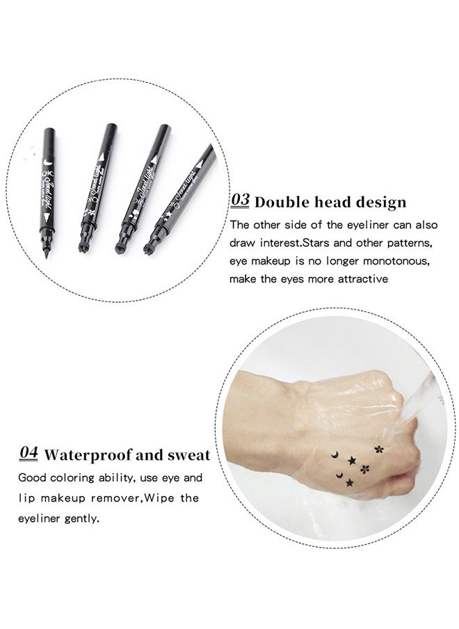 QIC - 2 IN1 DIY - Jewel Light Eyeliner Pencil, Star Stamp Eyeliner Makeup,Double-Side Waterproof Eyeliner Pen,Long-lasting Smudge-proof Tattoo Tools (Blcak Star) - Image 1
