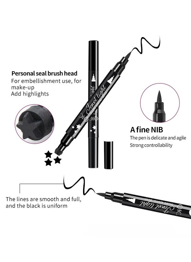 QIC - 2 IN1 DIY - Jewel Light Eyeliner Pencil, Star Stamp Eyeliner Makeup,Double-Side Waterproof Eyeliner Pen,Long-lasting Smudge-proof Tattoo Tools (Blcak Star) - Image 1