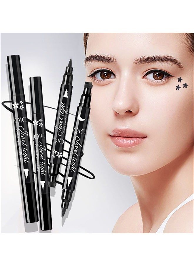 QIC - 2 IN1 DIY - Jewel Light Eyeliner Pencil, Star Stamp Eyeliner Makeup,Double-Side Waterproof Eyeliner Pen,Long-lasting Smudge-proof Tattoo Tools (Blcak Star) - Image 1