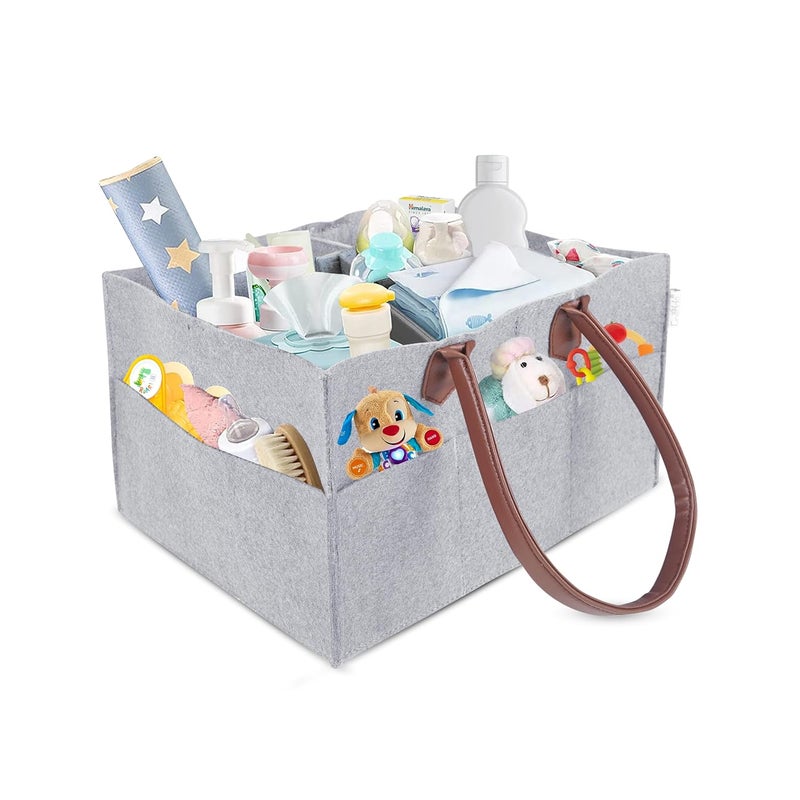 FREDDO Baby Diaper Caddy Organizer for Car Travelling and Nursery Storage Bin Felt Regular Size -GREY Color, Pack of 1 Piece - Image 1