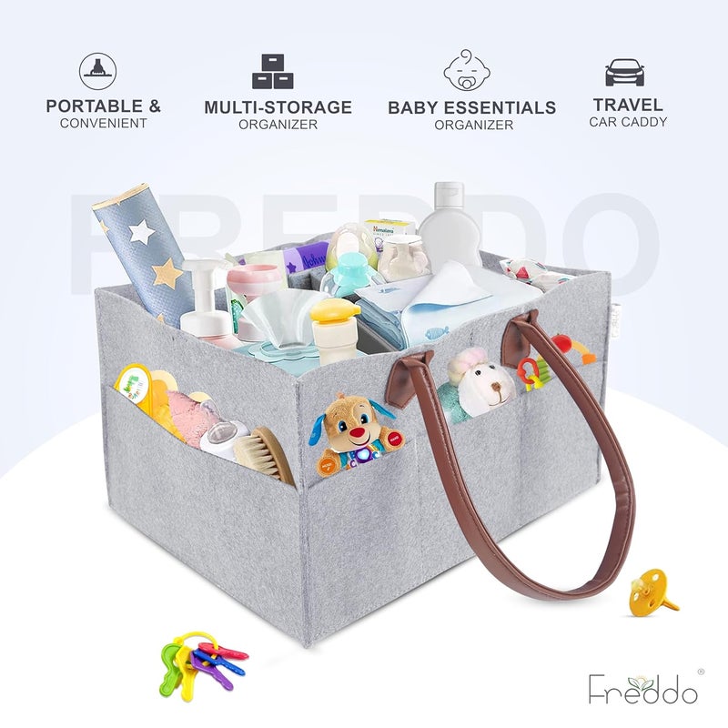 FREDDO Baby Diaper Caddy Organizer for Car Travelling and Nursery Storage Bin Felt Regular Size -GREY Color, Pack of 1 Piece - Image 4