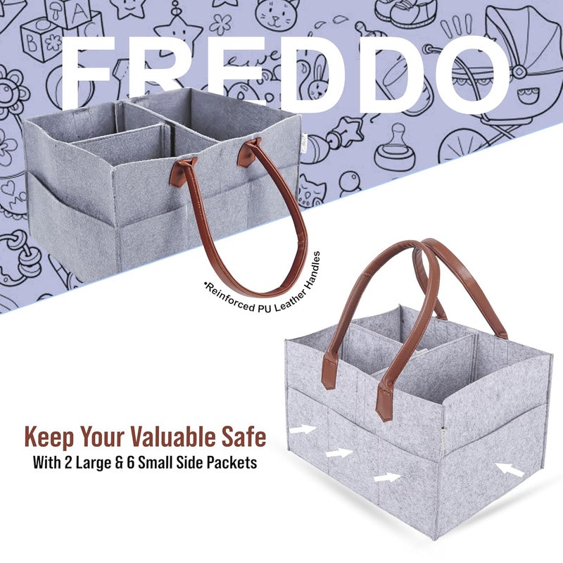 FREDDO Baby Diaper Caddy Organizer for Car Travelling and Nursery Storage Bin Felt Regular Size -GREY Color, Pack of 1 Piece - Image 5