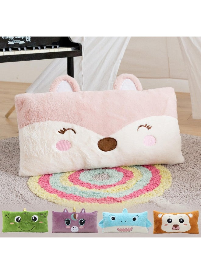 Snugtown وسادة قطنية محشوة على شكل حيوان، وسادة رمي ناعمة جداً للأطفال، وسادة على شكل ثعلب لطيف، 12 × 24 بوصة، وردي، عاجي - Image 1