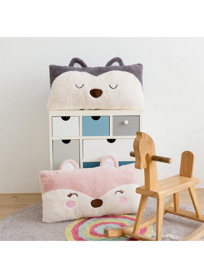 Snugtown وسادة قطنية محشوة على شكل حيوان، وسادة رمي ناعمة جداً للأطفال، وسادة على شكل ثعلب لطيف، 12 × 24 بوصة، وردي، عاجي - Image 4