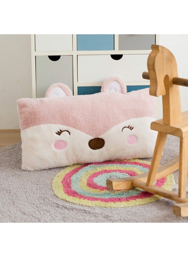 Snugtown وسادة قطنية محشوة على شكل حيوان، وسادة رمي ناعمة جداً للأطفال، وسادة على شكل ثعلب لطيف، 12 × 24 بوصة، وردي، عاجي - Image 2