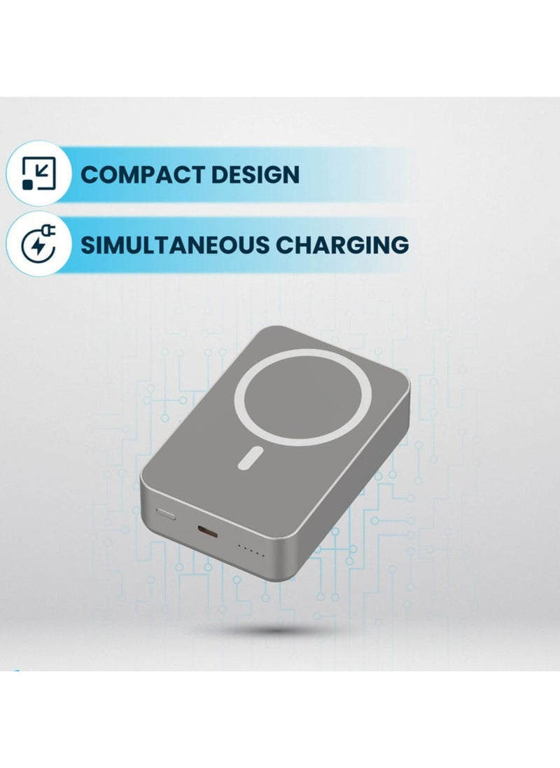Powerology - 20000mAh Power Bank, Compatible with MagSafe, PD 20W Fast Charge, 15W Wireless Output, Simultaneous Charging, Compact Design & Portable_Titanium - Image 1