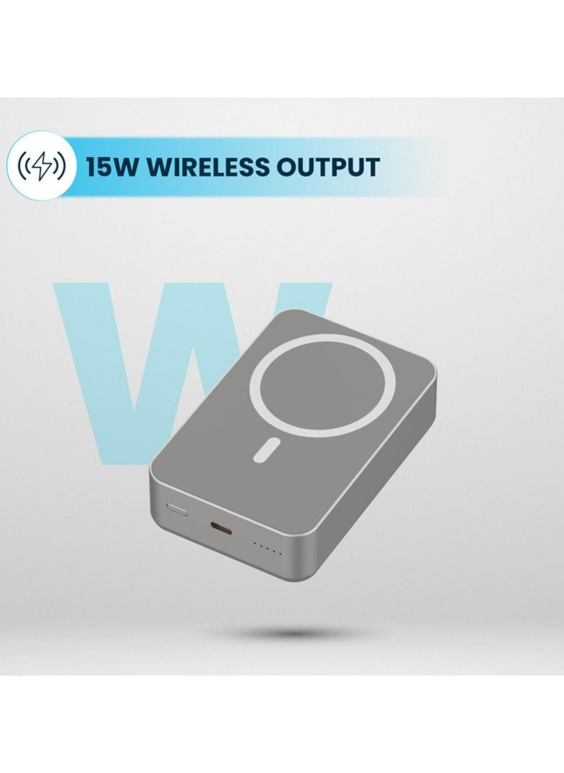 Powerology - 20000mAh Power Bank, Compatible with MagSafe, PD 20W Fast Charge, 15W Wireless Output, Simultaneous Charging, Compact Design & Portable_Titanium - Image 1