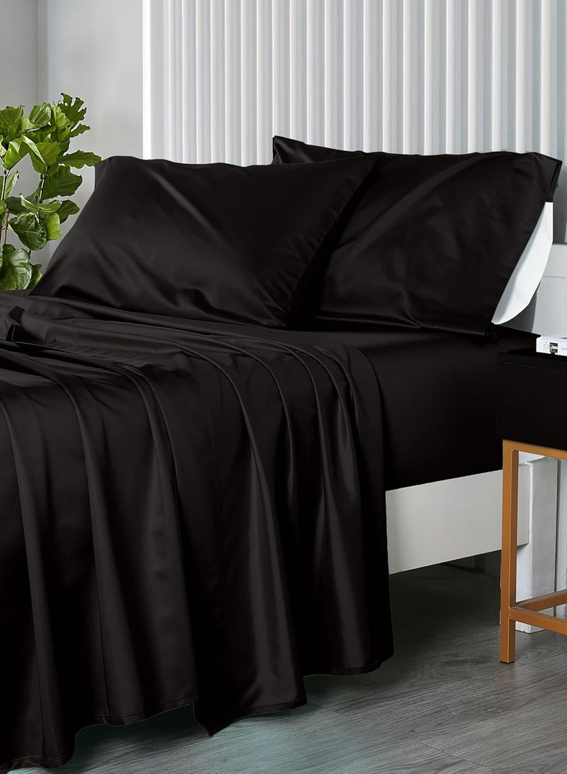 تى ام هوم طقم ملاية 3 قطع أسود من TM Home – قطن طبيعي 100%، 400 غرزة، جودة فندقية 5 نجوم  - Image 1