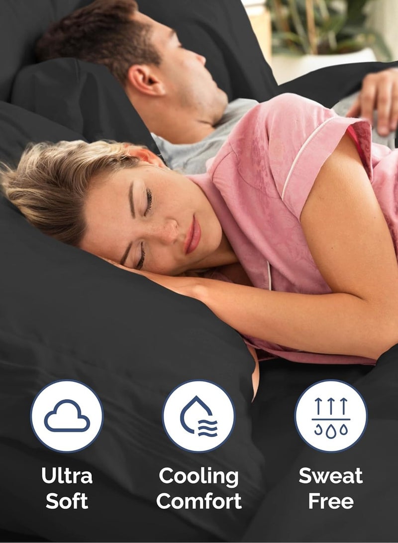 تى ام هوم طقم ملاية 3 قطع أسود من TM Home – قطن طبيعي 100%، 400 غرزة، جودة فندقية 5 نجوم  - Image 4