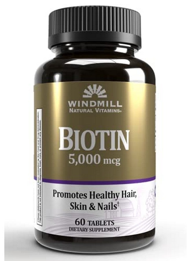Windmill Natural Vitamins Biotin 5000 mcg, Supports Healthy Hair, Skin & Nails, Metabolism Booster, 60 Count, 60 Servings