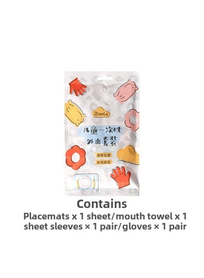 Children Go Out Suit Convenient Portable Placemat Disposable Gloves Go Out Independent Home Suit Treasure Eating Suit-Color:Suit-Specifications:Children's Four-piece Set  - Image 1