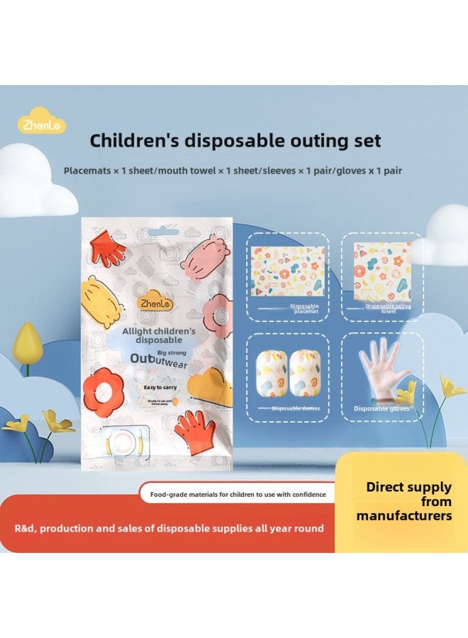 Children Go Out Suit Convenient Portable Placemat Disposable Gloves Go Out Independent Home Suit Treasure Eating Suit-Color:Suit-Specifications:Children's Four-piece Set  - Image 2