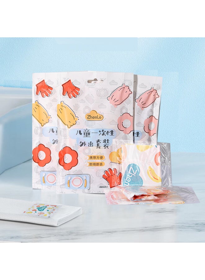 Children Go Out Suit Convenient Portable Placemat Disposable Gloves Go Out Independent Home Suit Treasure Eating Suit-Color:Suit-Specifications:Children's Four-piece Set  - Image 3