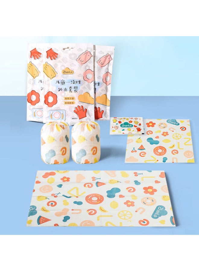 Children Go Out Suit Convenient Portable Placemat Disposable Gloves Go Out Independent Home Suit Treasure Eating Suit-Color:Suit-Specifications:Children's Four-piece Set  - Image 5