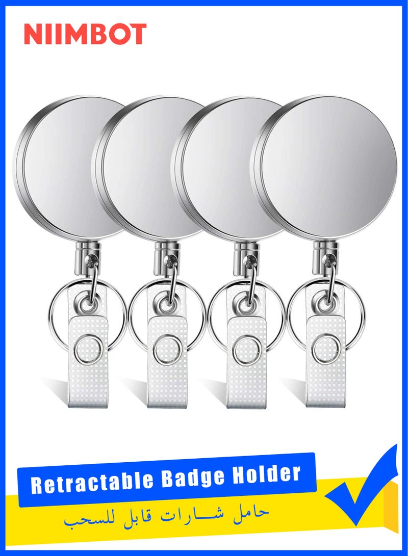 NIIMBOT 4 Pieces Retractable Badge Holder, Heavy Duty Badge Reels ID Holder with Keychain Ring Clip for ID Card Carabiner Key Card Work Badge  - Image 1