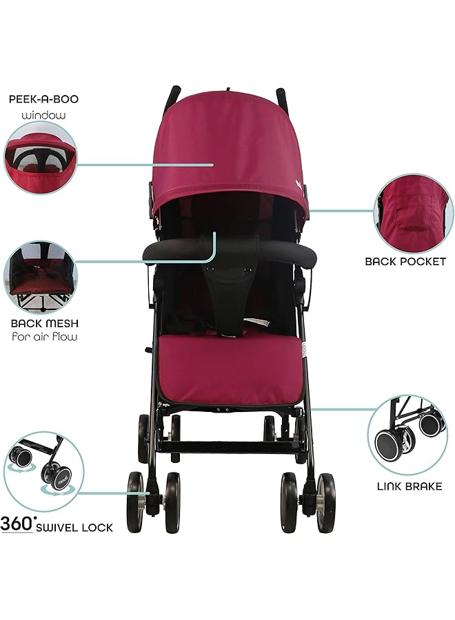 The Moon brand Neo Plus Light Weight Travel Stroller/Pushchair For Baby/Kids/Toddler From 0 Months+(Upto 18 Kg) Umbrella Fold Multi Position Reclining Seat Storage Basket Dark Red - Image 3