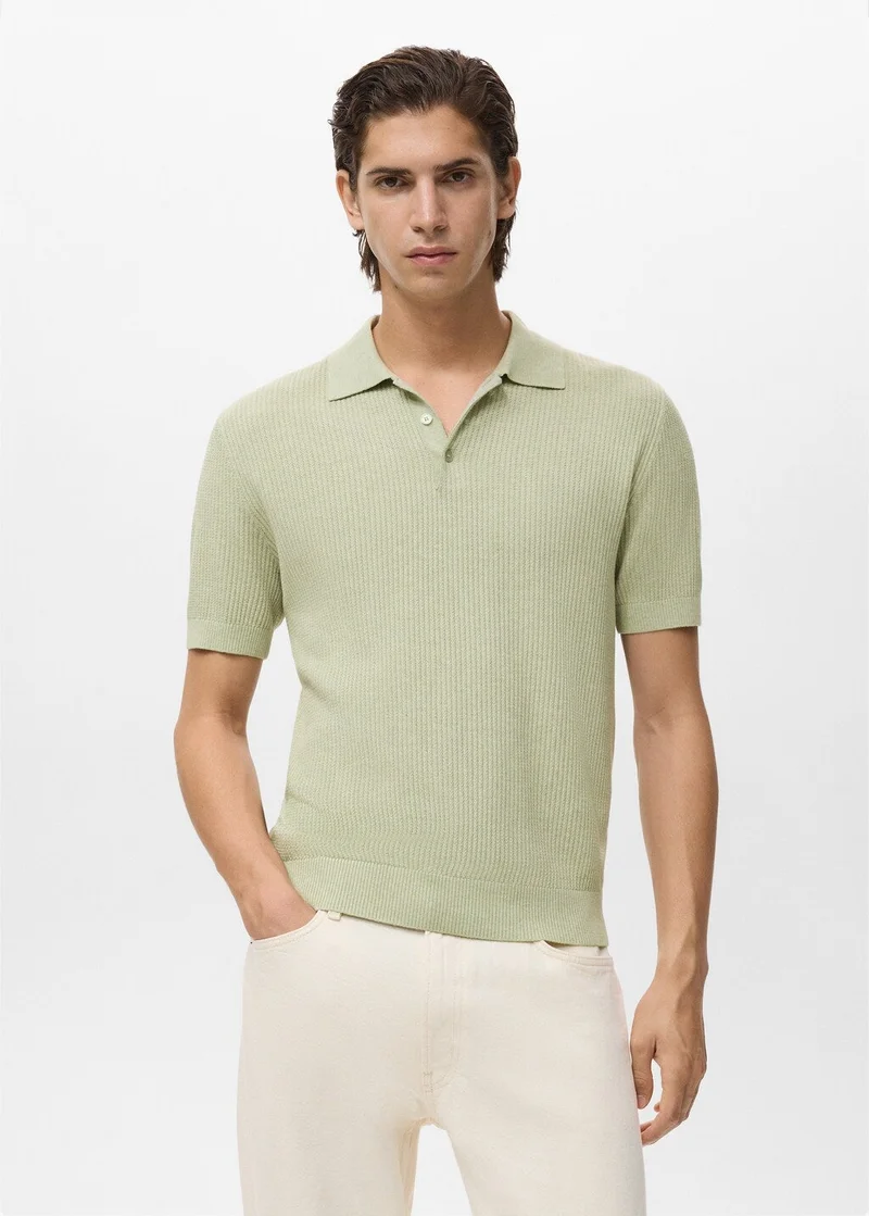 Mango Man Ribbed knit polo shirt