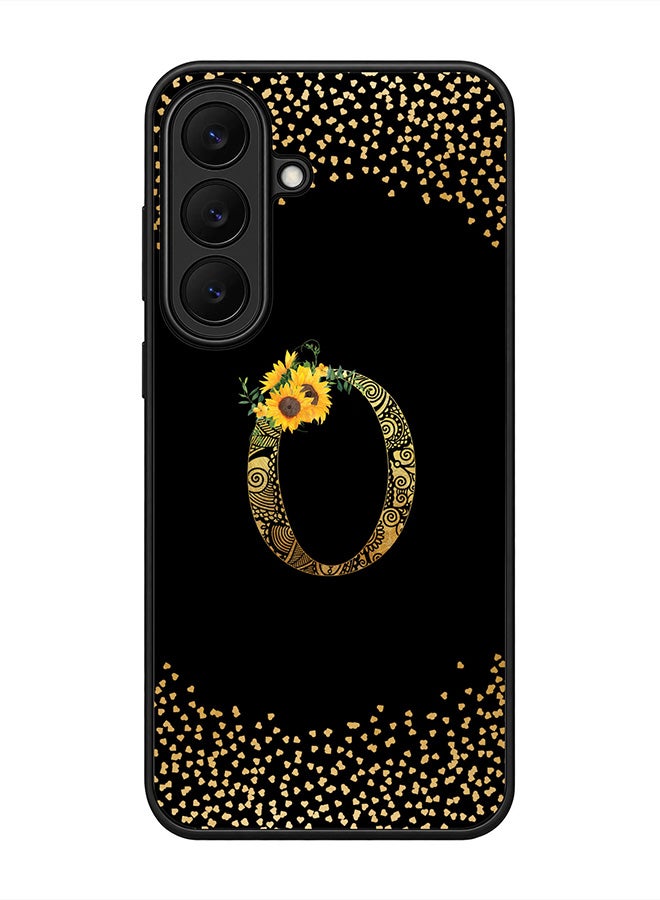 Stylizedd Rugged Case for Samsung Galaxy S26 FE- Slim Fit Hybrid Rubber Cover Sunflower Monogram - O (Black)